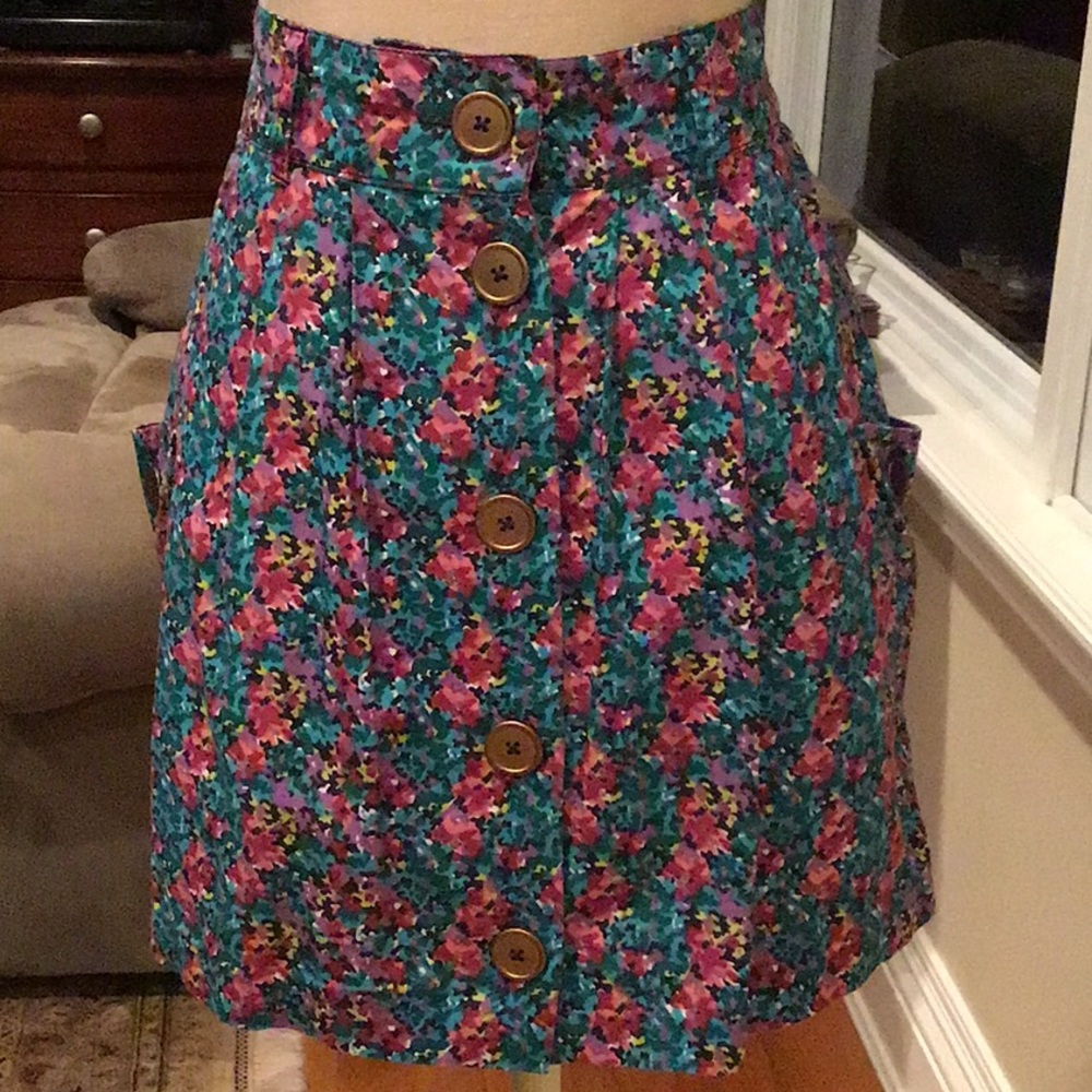 Floral front button skirt